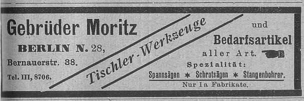 Anzeige, Gebr. Moritz, Berlin, 1905
