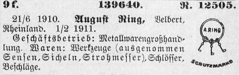 Markenanmeldung August Ring 1911