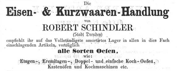 Anzeige, Robert Schindler, 1857