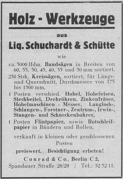 Anzeige Schuckardt & Schütte, 1938