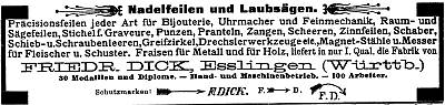 Anzeige Friedrich Dick (1888)