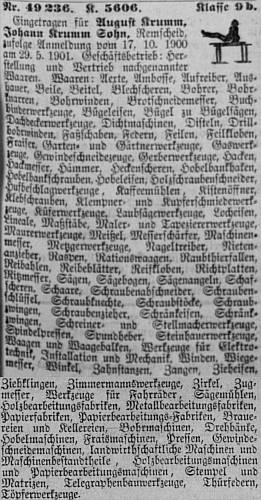 Markenanmeldung August Krumm 1901