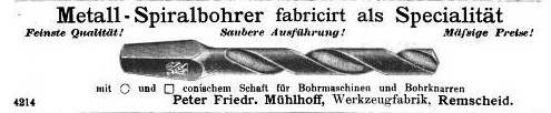 Peter Friedrich Mühlhoff, Remscheid, Anzeige 1899