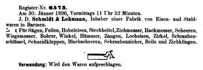 Markenanmeldung Schmidt & Lohmann 1896