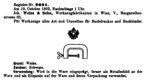 Warenzeichen Joh. Weiss, 1892